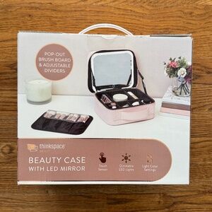 NIB Thinkspace Beauty Case LED Mirror Pop-out Brush Board Pink
